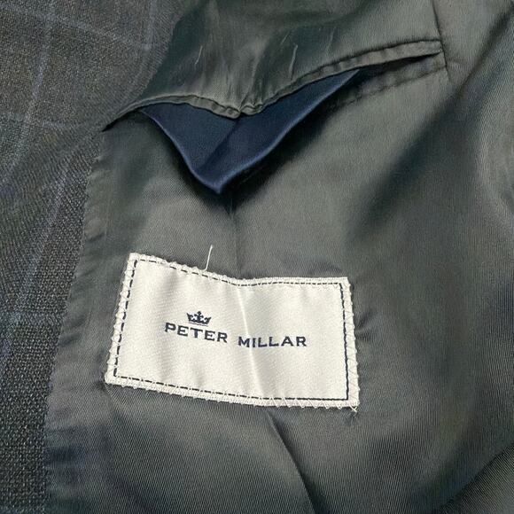 Peter Millar Blazer 50T Wool Unstructured Windowpane Gray Blue Sport Coat - Picture 2 of 12